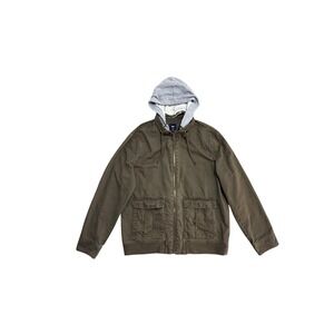 Gap Jacket Mens Large Green Hooded Canvas Military Full Zip Pockets Utility